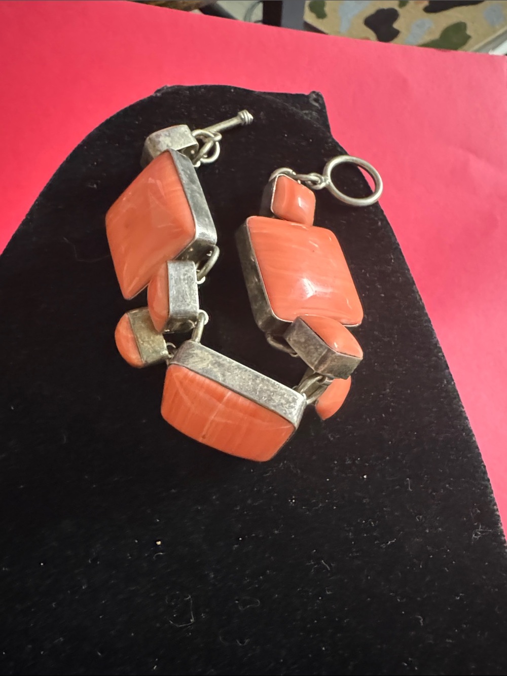 Handcrafted Orange Square Link Bracelet - Women Jewelry sterling silver - Picture 4 of 4